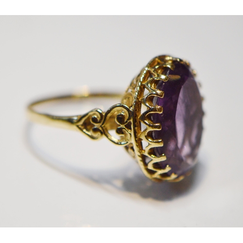 160 - Amethyst dress ring in 9ct gold, size Q, 5.6g gross.