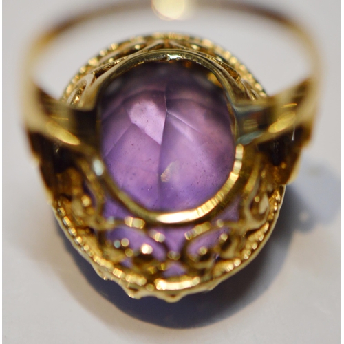 160 - Amethyst dress ring in 9ct gold, size Q, 5.6g gross.