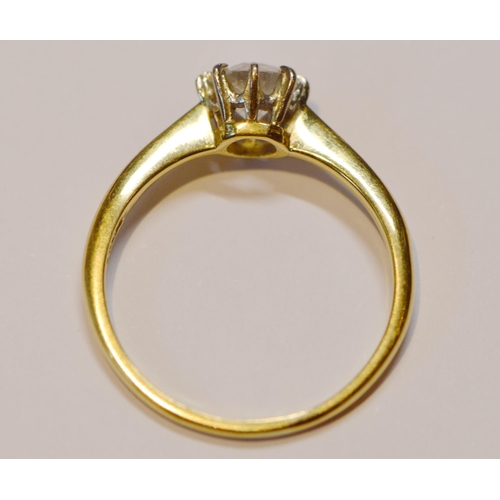 164 - Diamond solitaire ring with old-cut brilliant, approximately .7ct, gold and platinum, size Q.