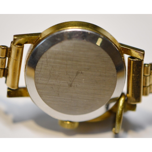 281 - Omega Genève lady's wristwatch with gold plated bezel, silvered dial, baton indices, on flexi... 