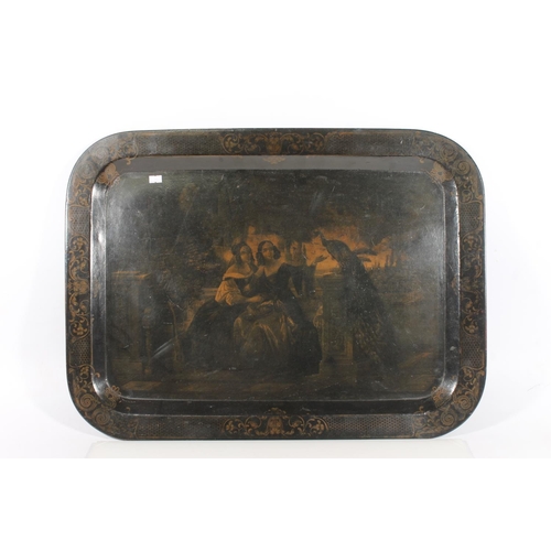 1 - Jennings & Bettridge style lacquered tray with classical scene, 70cm long.