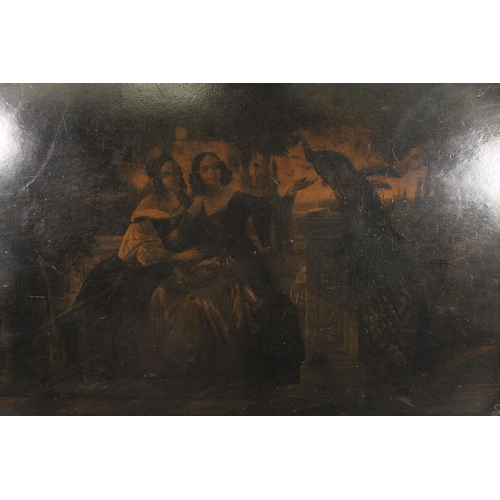 1 - Jennings & Bettridge style lacquered tray with classical scene, 70cm long.