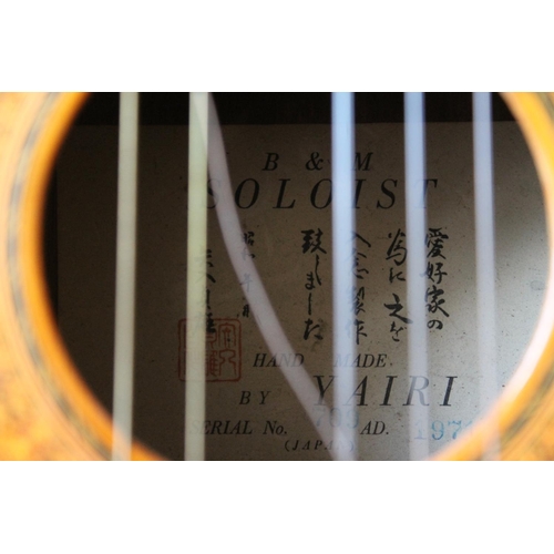 132 - B & M Soloist handmade acoustic guitar by Yairi of Japan, dated 1971.