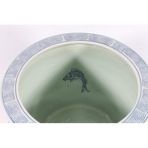 2 - Reproduction Chinese blue and white fish bowl jardinière, 31cm diameter.