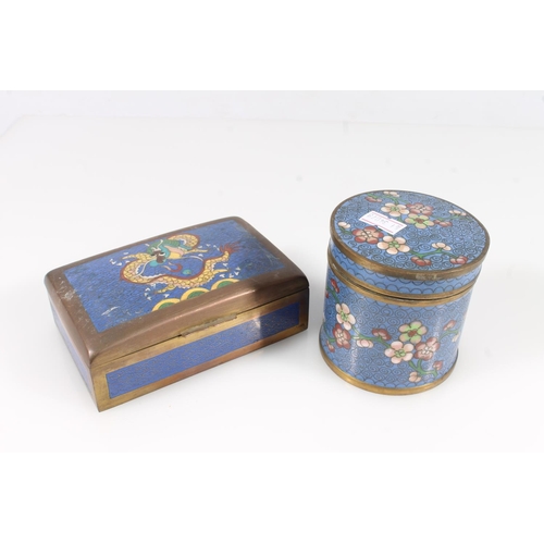 3 - Oriental cloisonné ware to include a dragon decorated hinge top cigarette box, three ashtrays... 