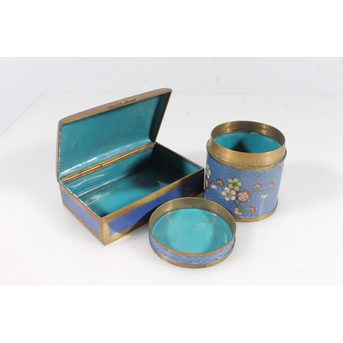 3 - Oriental cloisonné ware to include a dragon decorated hinge top cigarette box, three ashtrays... 