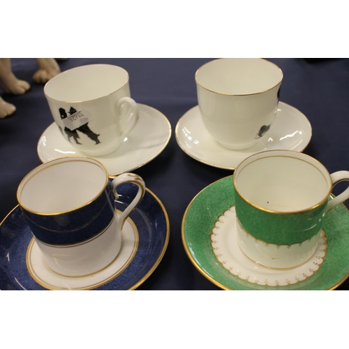 48 - Macher of Glasgow English bone china coffee can and saucer, another by Coalport, and four others.