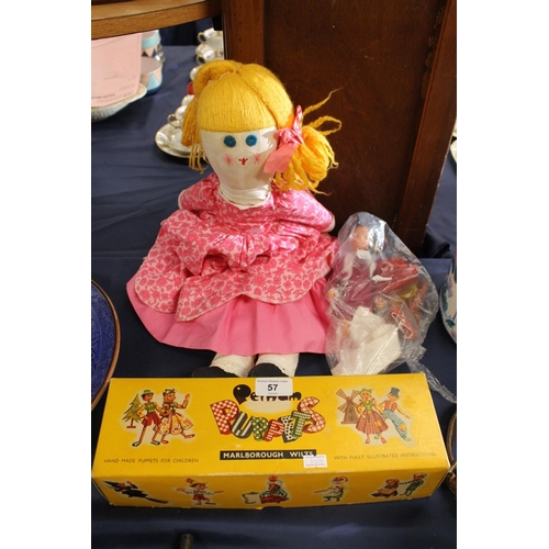 57 - Pelham Donald Duck puppet, boxed, and dolls.