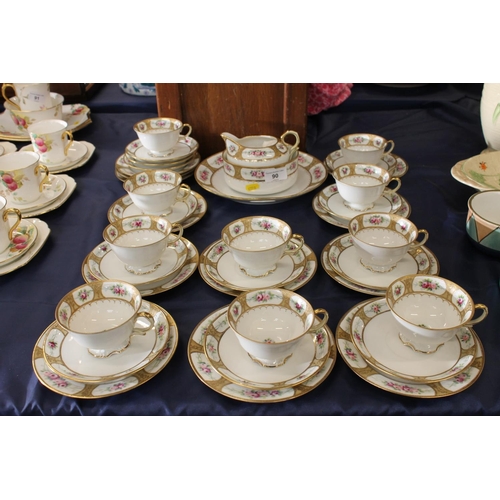 90 - Noritake teaset decorated in gilt and handpainted roses.