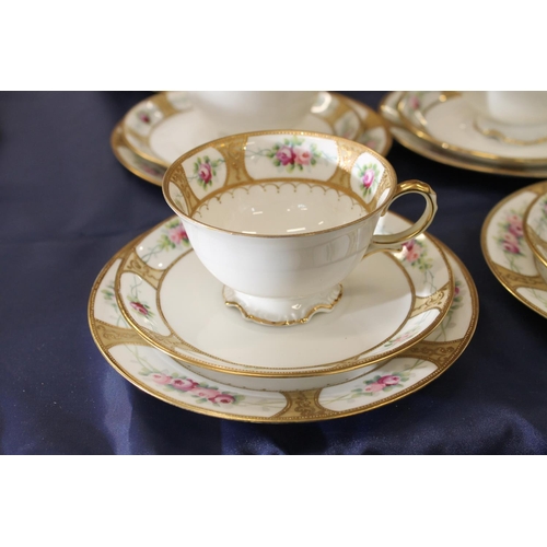 90 - Noritake teaset decorated in gilt and handpainted roses.