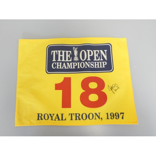 380 - Golfing Interest. 126th Open Championship Royal Troon 1997 pin flag signed by the winning golfer Jus... 