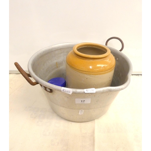 17 - Vintage jam pot and stoneware pot.