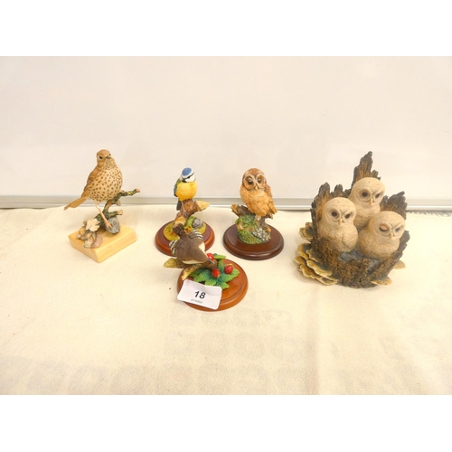 18 - Five bird figures to include Country Artists, Border Fine Arts etc.