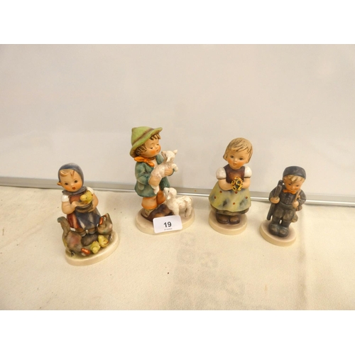 19 - Four various Hummel figures to include Shepherd Boy etc.