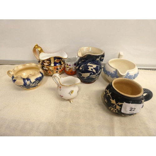 22 - Collection of various small jugs to include Wetheriggs, Meissen, Davenport etc.