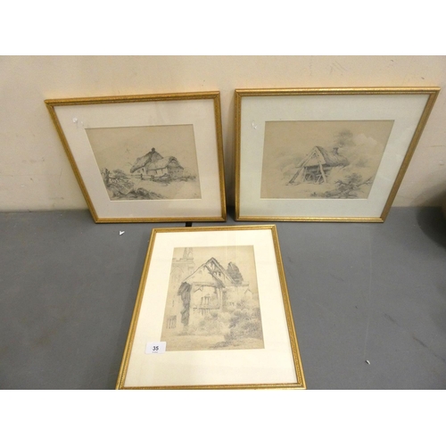 35 - Three gilt frame unsigned pencil sketches of South Yorkshire.