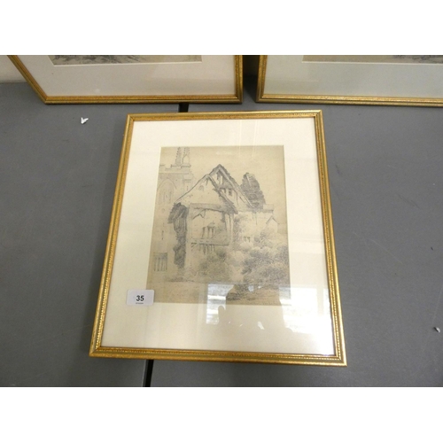 35 - Three gilt frame unsigned pencil sketches of South Yorkshire.