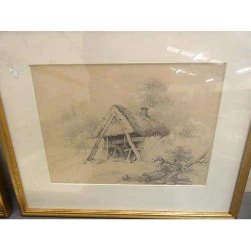 35 - Three gilt frame unsigned pencil sketches of South Yorkshire.