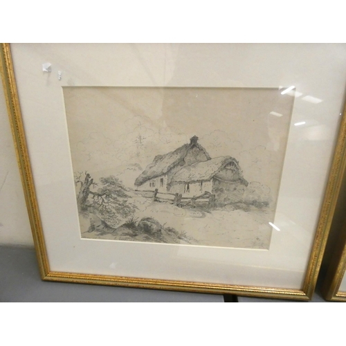 35 - Three gilt frame unsigned pencil sketches of South Yorkshire.