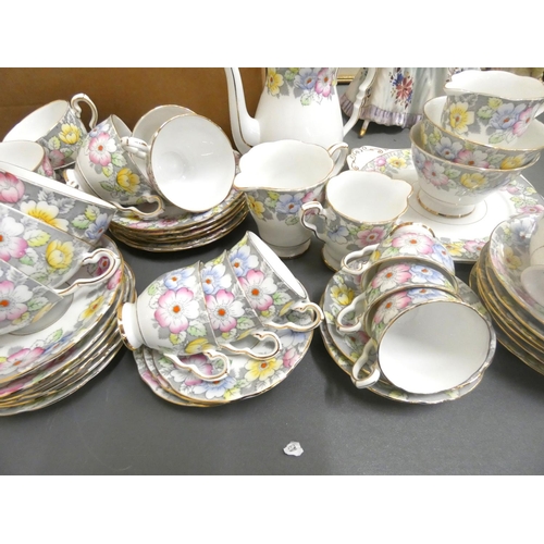 42 - Large floral Royal Stafford tea set (pattern no.8436).