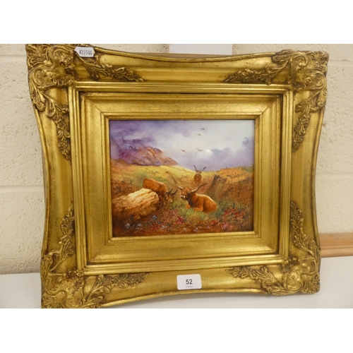 52 - Peter GoslingLandscape of cattleCeramic plaque in gilt frame.W.19.5cm x L.24cm