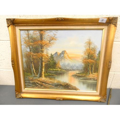 57 - Gilt frame oil on canvas landscape.