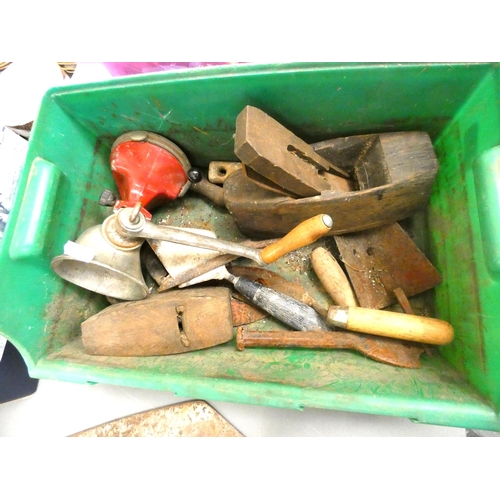 65 - Box of trowels and various hand tools.