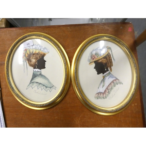 89 - Pair of modern Claire Silver gilt framed silhouettes.