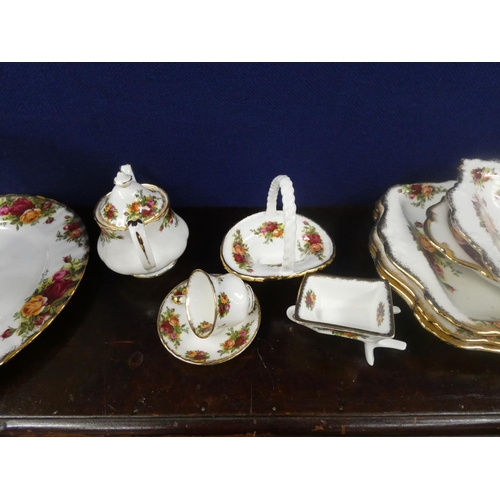 96 - Royal Albert Country Rose cake stand, sandwich plates and four miniature items.