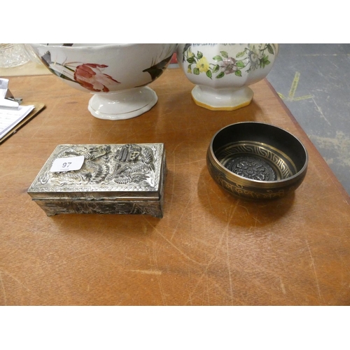 97 - Chinese trinket box and a temple singing bowl.