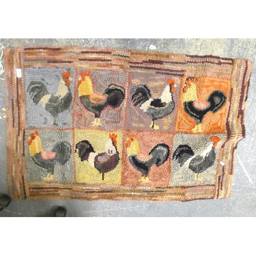 6 - Vintage handmade fireside rug decorated with hens.