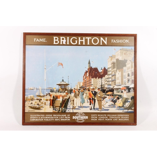 18A - Three reproduction travel posters to include Brighton Beach, Hiking and British Railways Sussex Shor... 