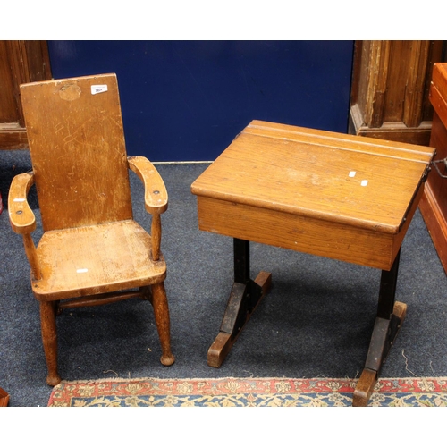 760 - Child's vintage chair and school desk.