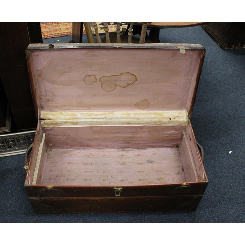 763 - Vintage wooden banded luggage trunk.