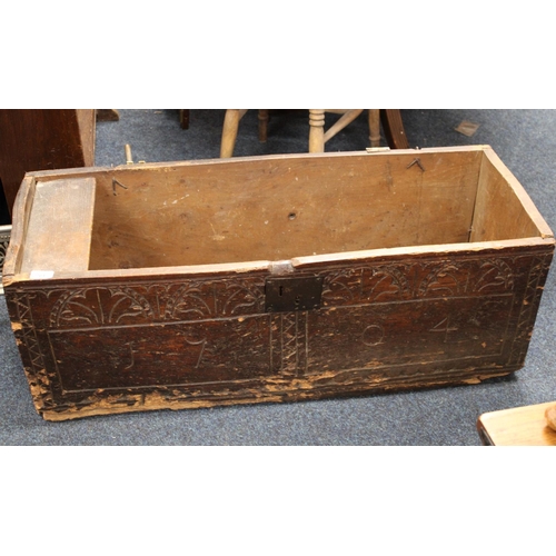 764 - Antique eighteenth century oak coffer, missing lid.