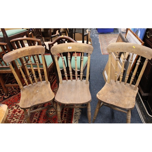 768 - Three pine farmhouse style dining chairs.