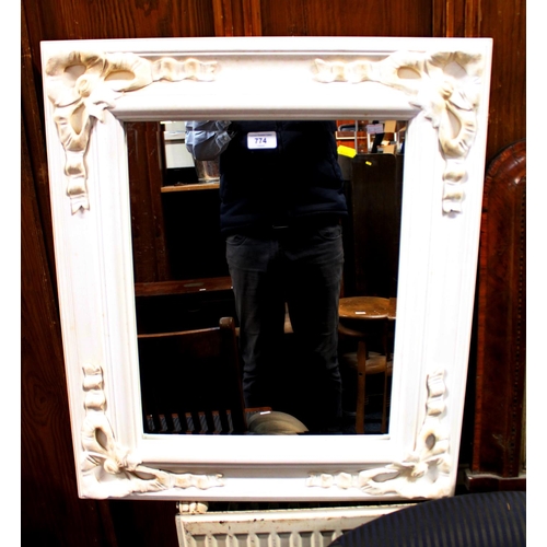 774 - White painted wall mirror, 70cm high.