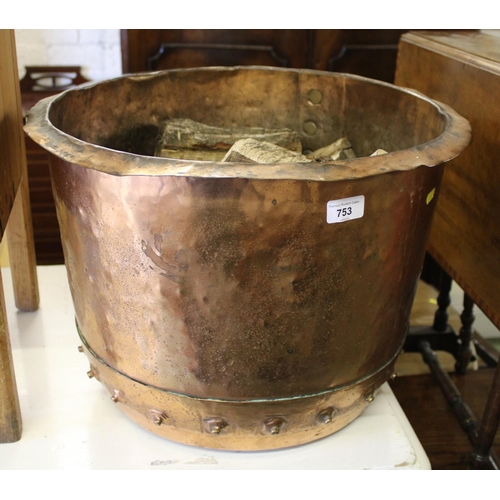 753 - Copper wood/coal bucket, 36cm high.