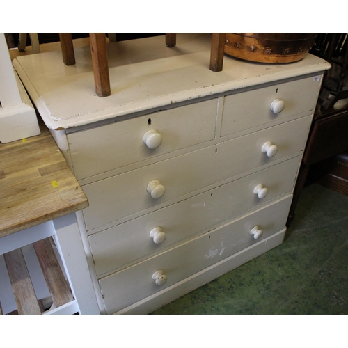 754 - Late Victorian white painted chest of two short over three long drawers, 102cm high.