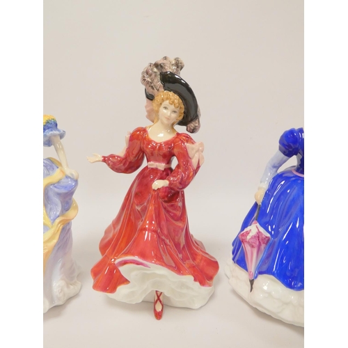 156 - Five Royal Doulton figurines including Coralie and Fleur.