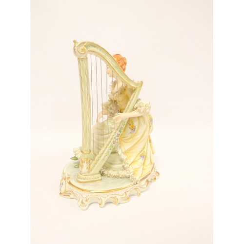 162 - Naples figure of a seated harpist, 27cm, and a Continental figure of an 18th century flautist. ... 