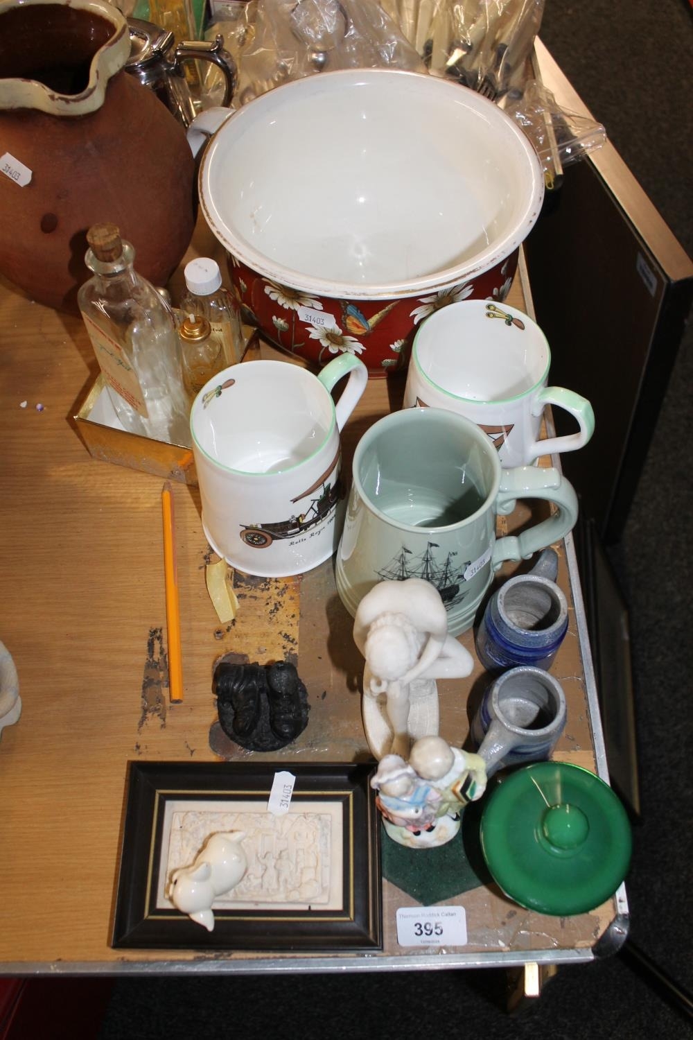 Decorative ceramics to include Grafton car tankards, etc.