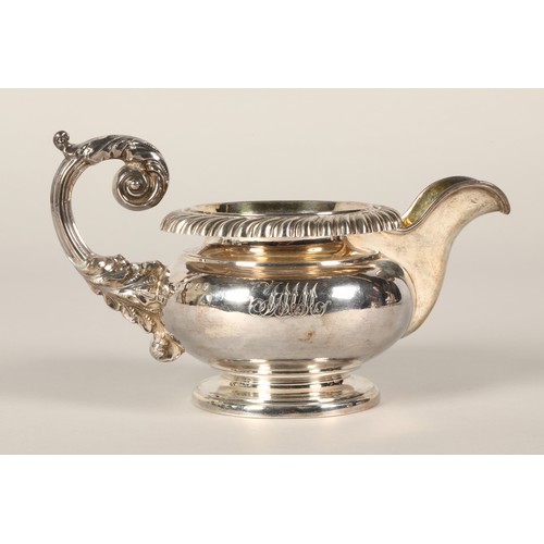 155 - George III silver three piece tea service, consisting of teapot, sugar and cream, assay marked Sheff... 