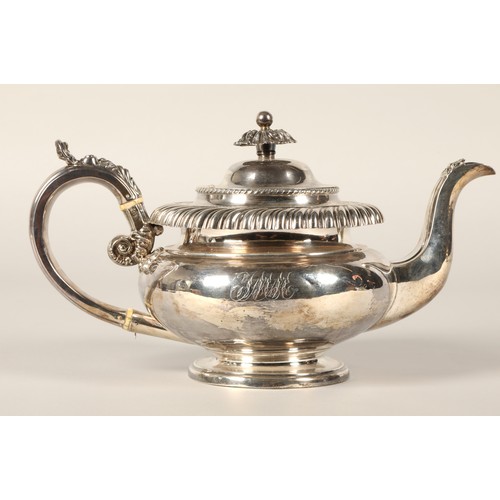 155 - George III silver three piece tea service, consisting of teapot, sugar and cream, assay marked Sheff... 