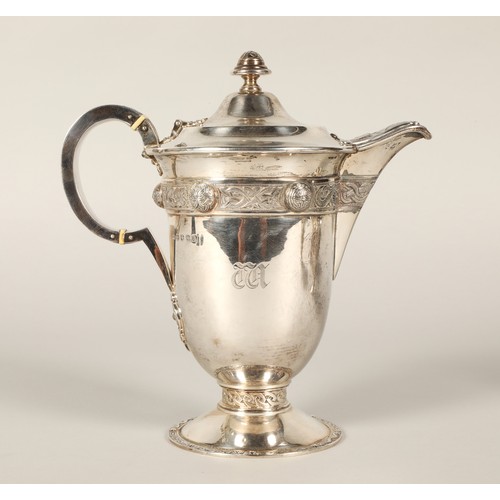 156 - Four piece silver tea service, consisting of teapot, coffee pot, sugar bowl and cream jug, decorated... 