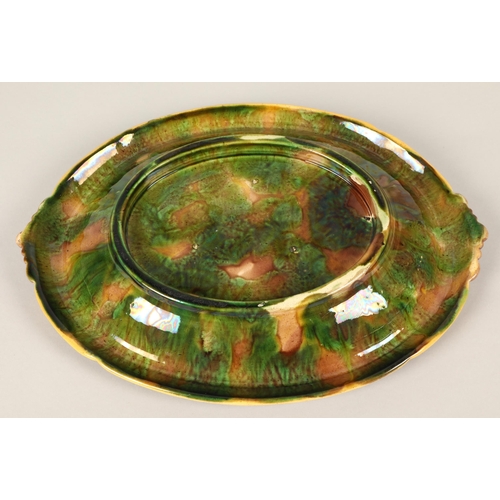 15 - Victorian majolica bread platter which features wheat ears lying on green leaves surrounding a mottl... 