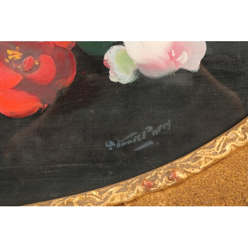 375 - Stuart Park  (Scottish 1862-1933)'Red and White Roses'Gilt framed oil on canvas , oval mountsigned l... 