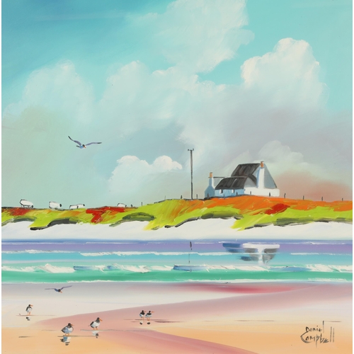 472 - Daniel Campbell (Scottish Born 1951)Framed oil on canvasBeach Scene with cottage and gullssigned low... 