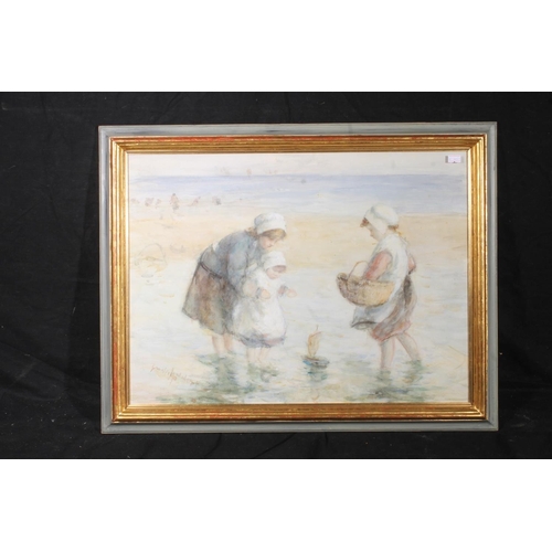 312 - ROBERT GEMMELL HUTCHISON RBA ROI RSA RSW (1860–1936) Figures on a beach Watercolour, signed lower le... 