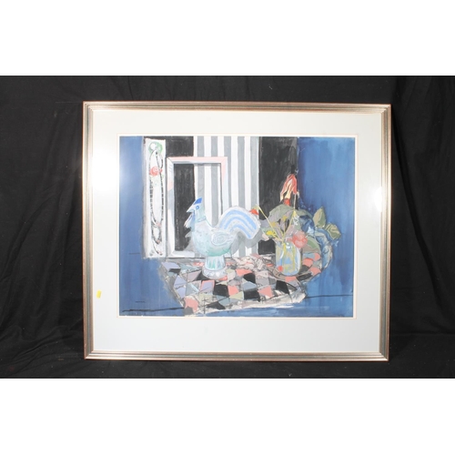 316 - DAVID MCLEOD MARTIN RSW RGI SSA (1922-2018) *ARR* Still life with Patterned Cloth Watercolour and go... 